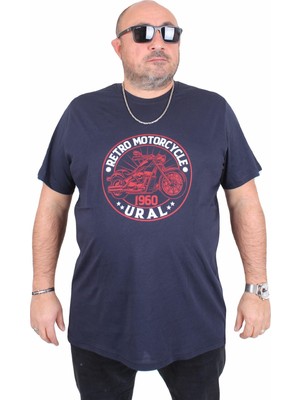 Moc Grande Erkek Büyük Beden Sıfır Yaka Tişört Motorcycle 25171 Lacıvert