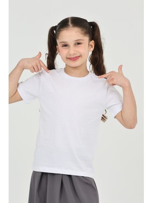 ERDEM KIDS Kız Çocuk Düz Kısa Kollu Casual-Okul Basic T-Shirt