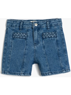 Koton Pamuklu Yüksek Belli Örgü Detaylı Denim Şort