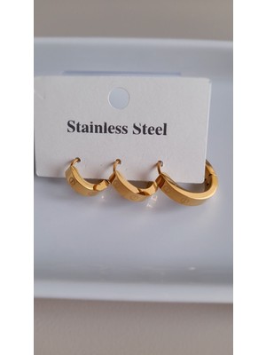 Gold 3'lü Küpe Taşsız