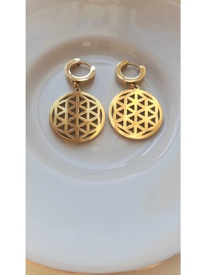 Yaşam Çiçeği Gold Çelik Küpe