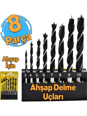 Ahşap Delme Matkap Ucu Set 8 'li Paket Ağaç Sunta Kartonpiyer Delme 3 4 5 6 7 8 9 10 mm Çap