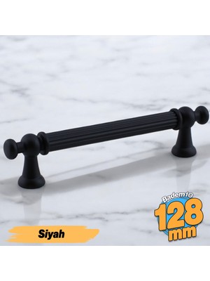 Badem10 Selçuklu (128 mm - 12.8 cm) Mat Siyah Metal Mobilya Mutfak Çekmece Dolap Dolabı Kulbu Kulpları