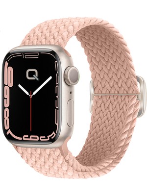 Quse Apple Watch Series SE/11/10/9/8/7/6/5/4/3 ile Uyumlu 49MM-46MM-45MM-44MM-42MM Ayarlanabilir Tokalı Örgü Kordon, Kum Pembesi