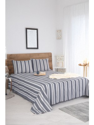 Sport Çizgili Çarşaf + Yastık Kılıfı  Seti Tek Kişilik Soft Line Antrasit
