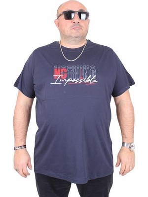 Starbattal Erkek Büyük Beden Sıfır Yaka Tişört Impossible 25169 Lacıvert