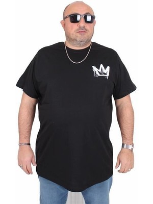 Starbattal Erkek Büyük Beden Sıfır Yaka Tişört King 25141 Sıyah