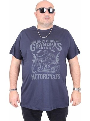 Starbattal Erkek Büyük Beden Sıfır Yaka Tişört Only Cool 25177 Lacıvert