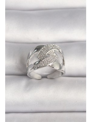 Shopzum Pirinç Gümüş Renk Ayarlanabilir Zirkon Taşlı Kadın Yüzük