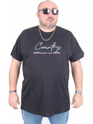 Starbattal Erkek Büyük Beden Sıfır Yaka Tişört Country 25174 Sıyah