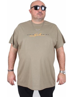 Starbattal Erkek Büyük Beden Sıfır Yaka Tişört Lets Get Going 25175 Hakı