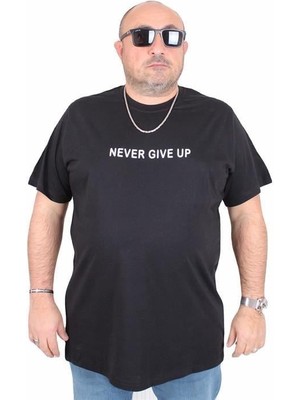 Starbattal Erkek Büyük Beden Sıfır Yaka Tişört Never Give Up 25140 Sıyah