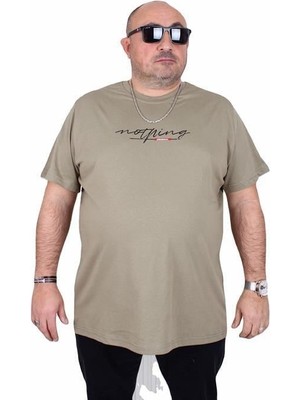 Starbattal Erkek Büyük Beden Sıfır Yaka Tişört Nothing 25173 Hakı