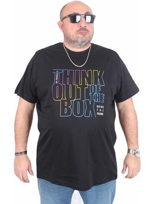 Starbattal Erkek Büyük Beden Sıfır Yaka Tişört Think Out Box 25163 Sıyah