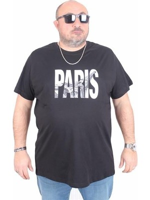 Starbattal Erkek Büyük Beden Sıfır Yaka Tişört Paris 25179 Sıyah