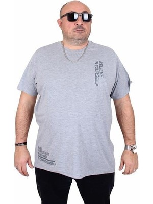 Starbattal Erkek Büyük Beden Sıfır Yaka Tişört Believe 25157 Grı Melanj