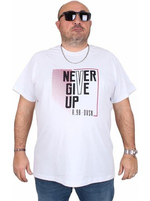 Starbattal Erkek Büyük Beden Sıfır Yaka Tişört Never 25165 Beyaz