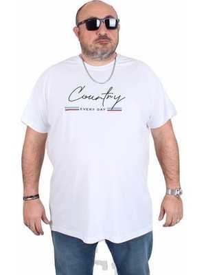 Starbattal Erkek Büyük Beden Sıfır Yaka Tişört Country 25174 Beyaz