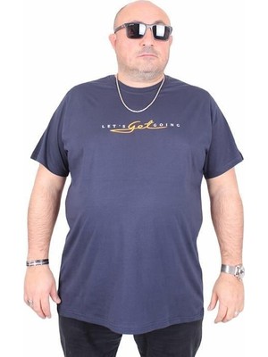 Starbattal Erkek Büyük Beden Sıfır Yaka Tişört Lets Get Going 25175 Lacıvert