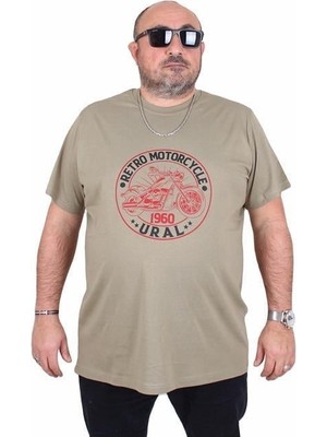 Starbattal Erkek Büyük Beden Sıfır Yaka Tişört Motorcycle 25171 Hakı