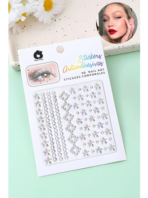 Bear & Pear Hologramlı Yıldız Yüz Taşı, Vücut, Tırnak, Makeup Face Gems