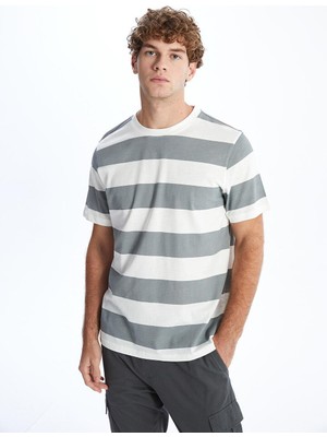 Xsıde Bisiklet Yaka Kısa Kollu Çizgili Penye Erkek Tişört