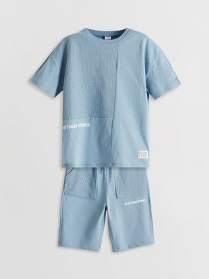 Lcw Baby  Bisiklet Yaka Baskılı Erkek Çocuk Tişört ve Şort 2'li