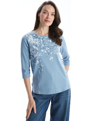 Lcw Grace  Bisiklet Yaka Çiçekli Kadın Tişört