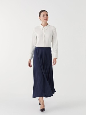 Lcw Modest  Beli Lastikli Düz Krep Kadın Pileli Etek