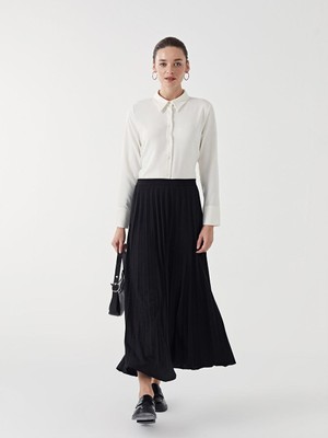Lcw Modest  Beli Lastikli Düz Krep Kadın Pileli Etek
