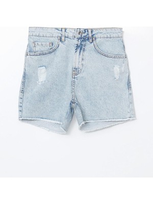 Xsıde  Mom Fit Yırtık Detaylı Kadın Jean Şort