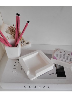 3 Parça Beton Ofis Seti Masa Üstü Organizer