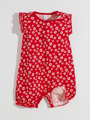 Lcw Baby  Bisiklet Yaka Çiçekli Kız Bebek Penye Tulum