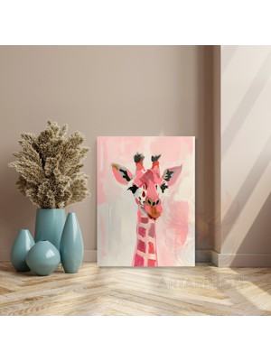 Artarilion Kanvas Tablo Pembe Sevimli Zürafa Modern Tablo Ev Dekoru Kanvas Tablo