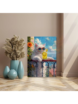 Artarilion Kanvas Tablo Limonata Içen Kedi Görseli Dijital Baskı Tablo Yeni Ev Hediyesi