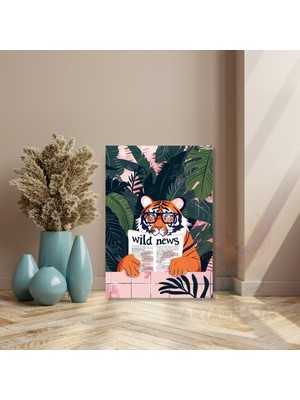 Artarilion Kanvas Tablo Gazete Okuyan Gözlüklü Kaplan Kanvas Tablo Yeni Ev Hediyesi