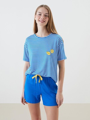 Lcw Dream  Bisiklet Yaka Çizgili Kadın Şortlu Pijama Takımı