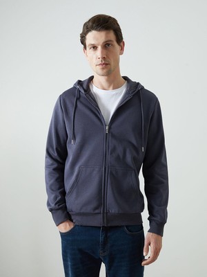 Lcwaıkıkı Basic  Kapüşonlu Uzun Kollu Erkek Fermuarlı Sweatshirt