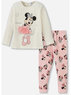 Baby Bej Bisiklet Yaka Minnie Mouse Baskılı Kız Bebek Pijama Takım