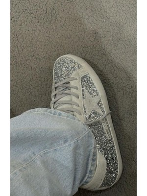 Globalux Golden Goose Glitter Sneaker - Gümüş Parıltılı Kadın Spor Ayakkabı