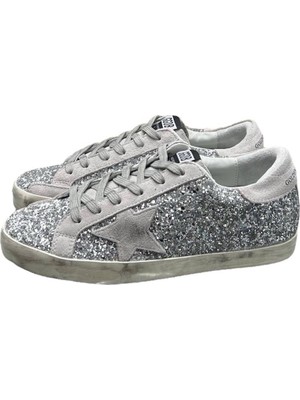 Globalux Golden Goose Glitter Sneaker - Gümüş Parıltılı Kadın Spor Ayakkabı