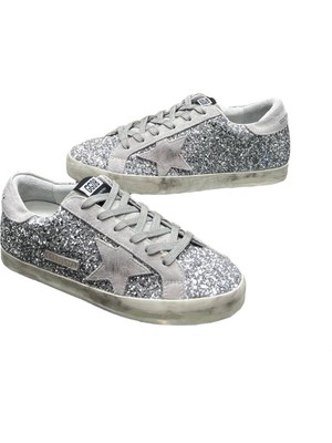 Globalux Golden Goose Glitter Sneaker - Gümüş Parıltılı Kadın Spor Ayakkabı