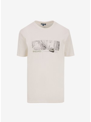 D5SM-TST3750 Kırık Beyaz Bisiklet Yaka Relaxed Baskılı Erkek T-Shirt