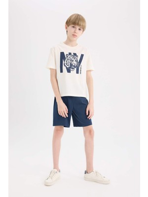 DeFacto %100 Pamuklu Baskılı Beli Lastikli Pijama Takımı Erkek Çocuk E6648A825SM