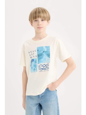DeFacto Bisiklet Yaka Baskılı Kısa Kollu Tişört Erkek Çocuk E0092A825SM