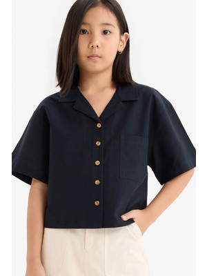 DeFacto Cropped Fit Keten Kısa Kollu Gömlek Kız Çocuk D7638A825SM