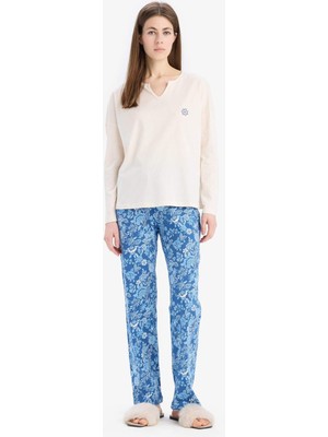 DeFacto Pijama Takımı Uzun Kollu Üst Beli Lastikli Uzun Alt E4848AX25SP