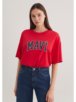 Mavi Logo Baskılı Kırmızı Tişört 1600843-82054