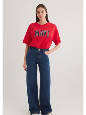 Mavi Logo Baskılı Kırmızı Tişört 1600843-82054