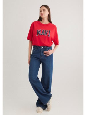 Mavi Logo Baskılı Kırmızı Tişört 1600843-82054